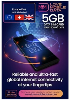 5GB data SIM card promotion with 60-day validity for Europe Plus.