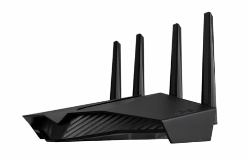 Black wireless router with four antennas