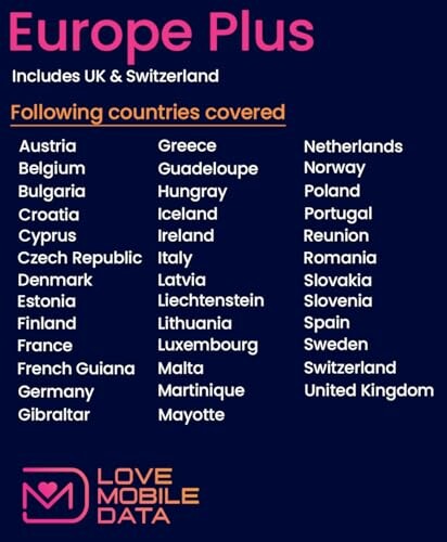 List of countries covered in Europe Plus mobile data plan