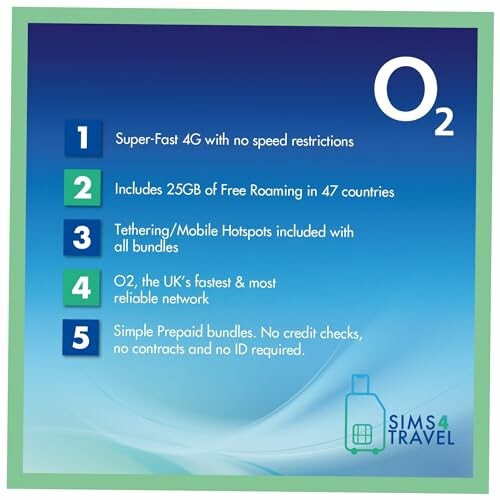 O2 travel benefits with 4G, free roaming, tethering, and no contract.