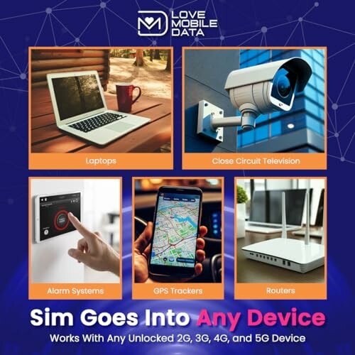 Devices compatible with SIM cards: laptops, CCTV, alarm systems, GPS trackers, routers.