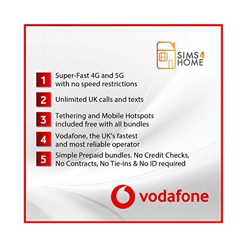 Vodafone prepaid bundles benefits list with company logo.