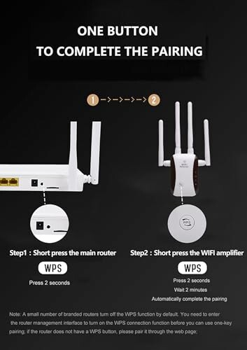 Instructions for pairing a WiFi amplifier with a router using WPS.