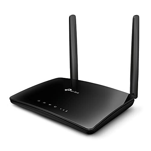 Black wireless router with two antennas