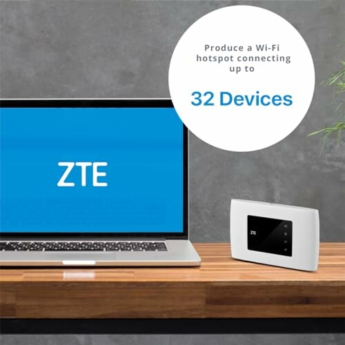 ZTE Wi-Fi device next to a laptop on a wooden desk.